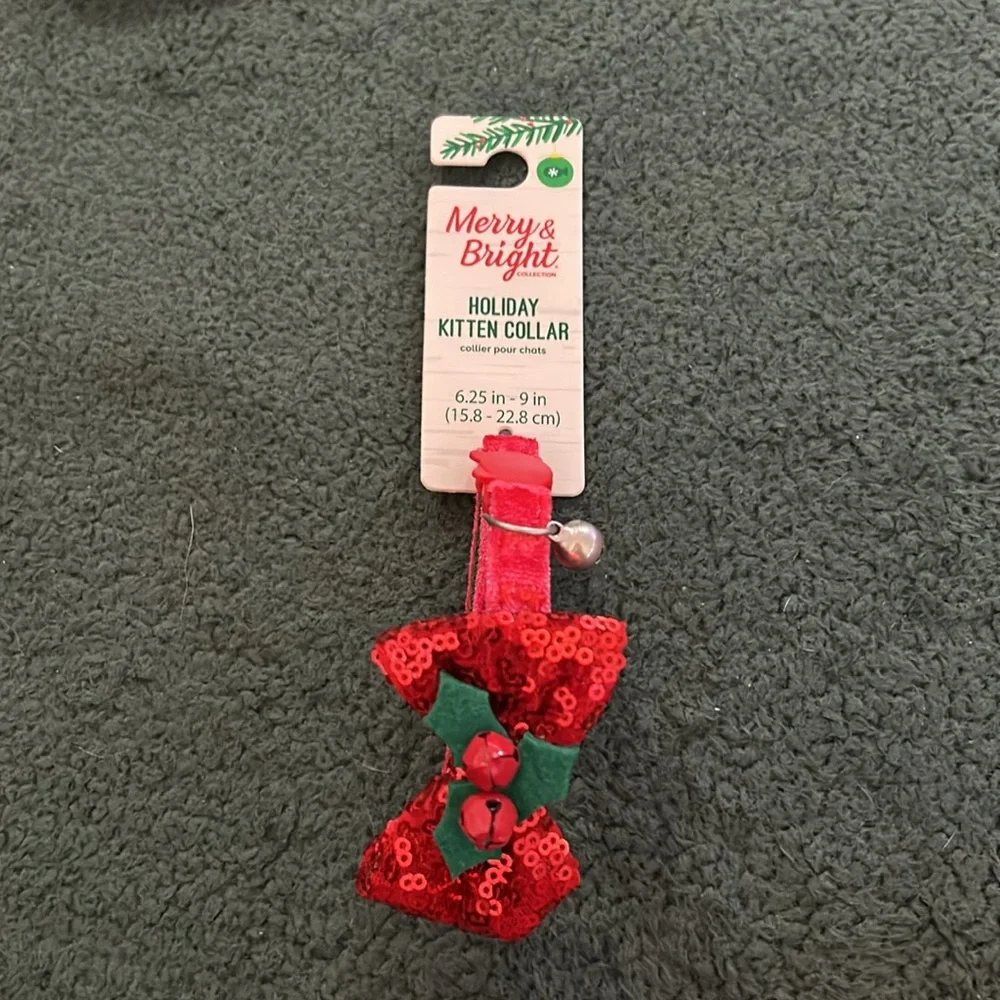 Merry & Bright Red Sequin Bow Holiday Kitten Collar
